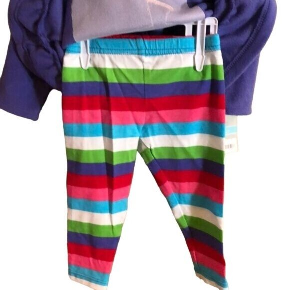 Carter's Purple Fleece Top (w/ Ruffles & Bear Applique) & Striped Pull on Pants - Picture 2 of 5